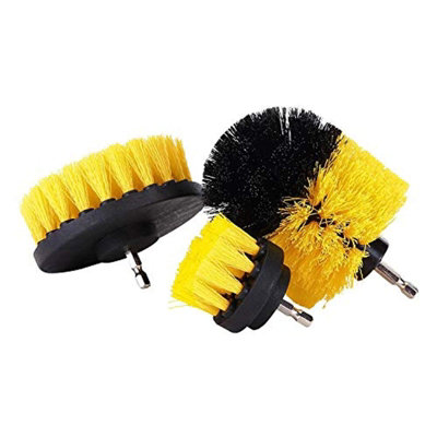 3 Piece Cordless Drill Brush Heavy - Nylon Stiff Bristles - Interchangeable Shafts - Bathroom Surfaces Grout Floor Tub Shower