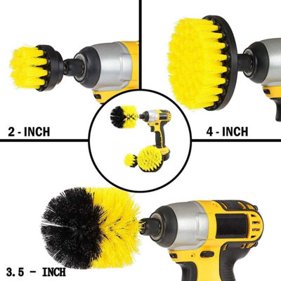 3 Piece Cordless Drill Brush Heavy - Nylon Stiff Bristles - Interchangeable Shafts - Bathroom Surfaces Grout Floor Tub Shower