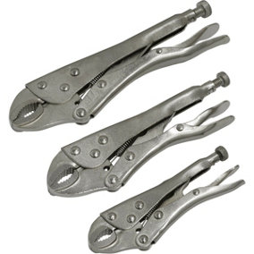 3 Piece Curved Locking Pliers Set - 125mm 175mm & 215mm - Drop Forged Steel Jaws