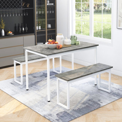 3-Piece Dining Table and Bench Set 4-Person Space-Saving Dinette for Kitchen Patio Outdoor grey+white