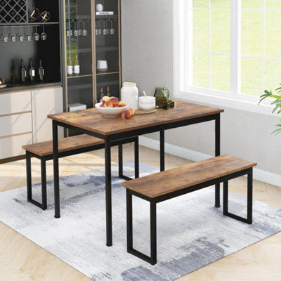 3-Piece Dining Table and Bench Set 4-Person Space-Saving Dinette