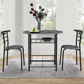 3-Piece DiningTable & Chair Set for Kitchen, Dining Room, Compact Space Wooden Steel Frame, Black