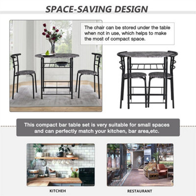 3-Piece DiningTable & Chair Set for Kitchen, Dining Room, Compact Space Wooden Steel Frame, Black