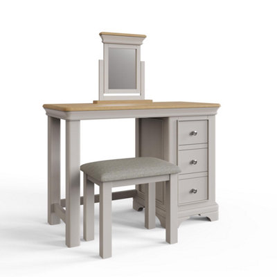 3 Piece Dressing Table Set Ready Assembled Dove Grey Solid Oak