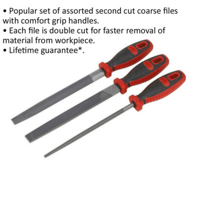 3 Piece Engineers 200mm File Set - Flat Half-Round and Round - Double Cut