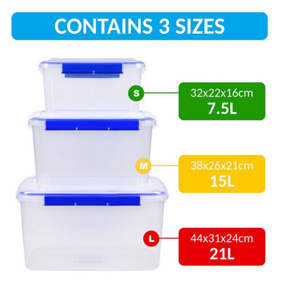 3 Piece Extra Large Food Storage Containers BPA Free Plastic with Snap ...