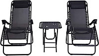3-Piece Folding Garden Chair Set with Table - Zero Gravity Reclining Sun Loungers, Outdoor Adjustable Portable Recliners