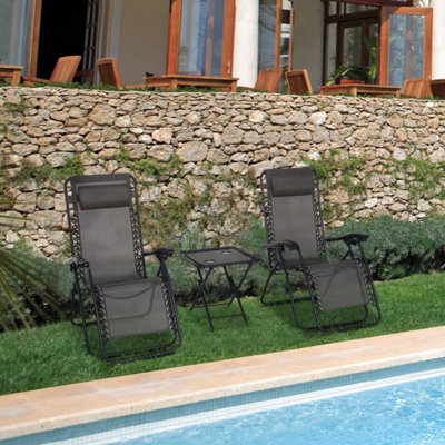 3 Piece Folding Zero Gravity Grey Chair Set with Table / Ultimate Comfort for Outdoor Relaxation - 3