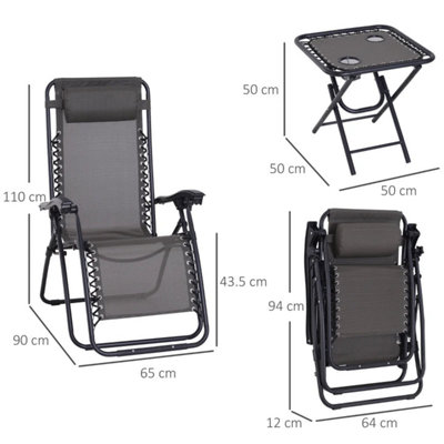 3 Piece Folding Zero Gravity Grey Chair Set with Table / Ultimate Comfort for Outdoor Relaxation - 4