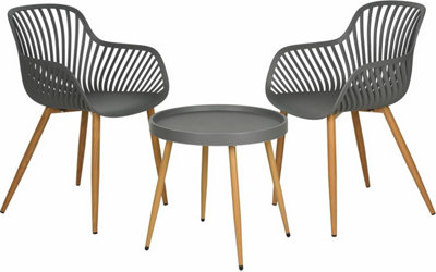 3 Piece Garden Bistro Set, Grey Wood Effect Legs