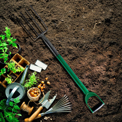 3 Piece Garden Digging Spade Border Fork & Lawn Rake Gardening Soil ...