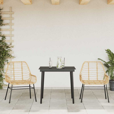3 Piece Garden Dining Set Brown Poly Rattan Glass