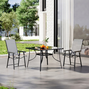 3 Piece Garden Furniture Set Outdoor Dining Set Glass Square Umbrella Table and Folding Chairs for Patio Lounge Balcony 105cm
