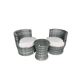 3 Piece Grey Rattan  Garden Furniture Set - Table & 2 Chairs With Waterproof Cover