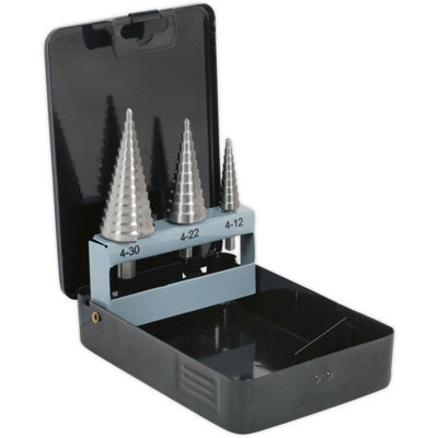 3 Piece HSS 4341 Double Flute Step Drill Bit - 3 Sizes - Precision Hole Drilling