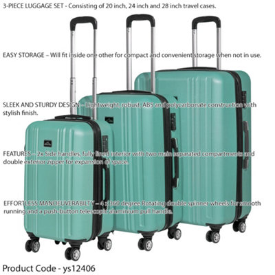 3 Piece Lightweight Teal ABS Luggage Set with Spinner Wheels Travel Cases 20 24 28 Inches