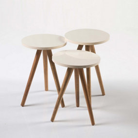 3 Piece nest of tables, Wooden legs, Wooden Kr Lathe Cream