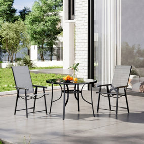 3 Piece Outdoor Garden Furniture Set Dining Set Glass Umbrella Table and Folding Chairs for Garden Patio Lounge Balcony  105cm