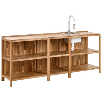 3 Piece Outdoor Kitchen Set with Sink VENOSA Acacia Wood Brown/ Silver