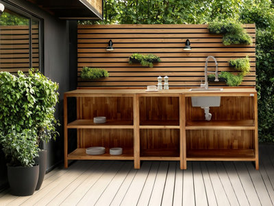 3 Piece Outdoor Kitchen Set with Sink VENOSA Acacia Wood Brown/ Silver