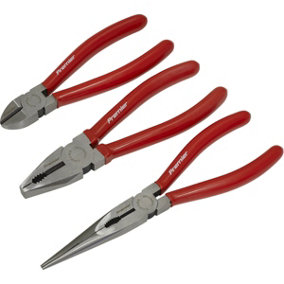 3 Piece Pliers Set - Combination / Long Nose / Side Cutters - Serrated Jaws