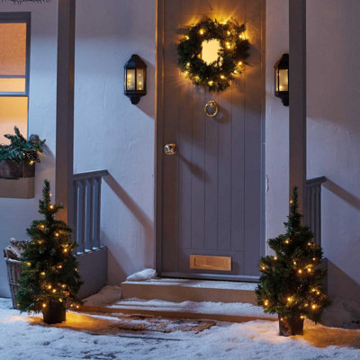 3 Piece Pre Lit Christmas Decoration Door Wreath Tree Set LED