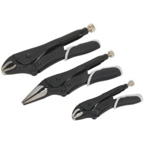 3 Piece Quick Release Locking Pliers Set - Curved and Long Nose Pliers - Black