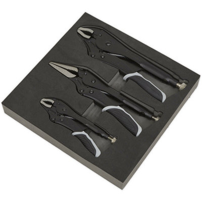 3 Piece Quick Release Locking Pliers Set - Curved and Long Nose Pliers - Black