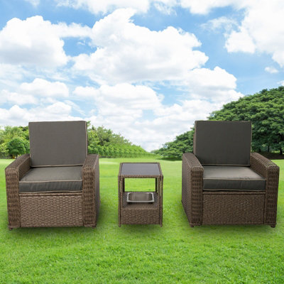 3 Piece Rattan Furniture Set, Patio Rattan Bistro Set with Ice Bucket