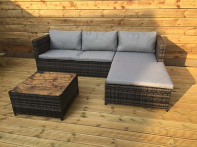 3 Piece Rattan Garden Furniture Sofa Set with Coffee Table