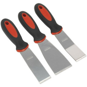 3 Piece Rigid Blade Scraper Set - Soft Grip Handle - 1.8mm Steel Scraper Blades