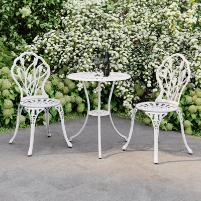3 Piece Tulip Cast Aluminium Patio Bistro Set Table & 2 Chairs