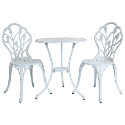 3 Piece Tulip Cast Aluminium Patio Bistro Set Table & 2 Chairs