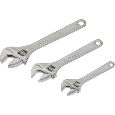 3 Piece Wrench Set Three Adjustable Steel Wrenches 150mm 200mm and