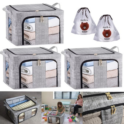 3 Pieces 66L Large Capacity Foldable Storage Box With Thick Fabric And ...