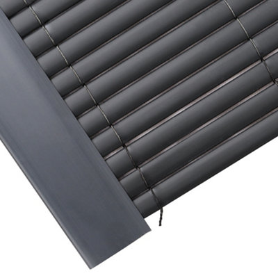 3 Pieces Grey PVC Garden Panel Slats Fence Fence - 5