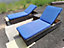 3 Pieces Rattan Sun Lounger Set, 2 Rattan Lounger with Cushion + Storage Rattan Table, Backrest Adjustable - Blue