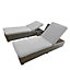 3 Pieces Rattan Sun Lounger Set, 2 Rattan Lounger with Cushion + Storage Rattan Table, Backrest Adjustable - Gray