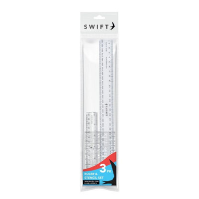 3 Pieces Ruler & Stencil Set - 30cm Ruler (30mm width) 1 x 15cm Ruler 1 ...