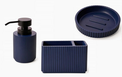 3 Pieces Textured Edge Bathroom Accessories Organiser Set - Blue