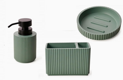 3 Pieces Textured Edge Bathroom Accessories Organiser Set - Green
