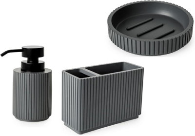 3 Pieces Textured Edge Bathroom Accessories Organiser Set - Grey
