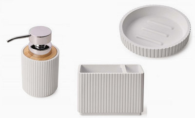 3 Pieces Textured Edge Bathroom Accessories Organiser Set - White