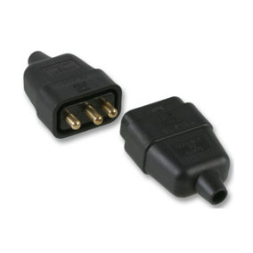3 Pin In-Line High Impact Rubberised Power Connector, 10A Black