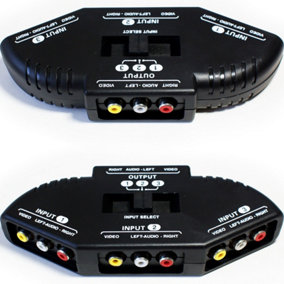 3 Port Way 3RCA Manual AV Switch Box Composite Video Phono Distribution