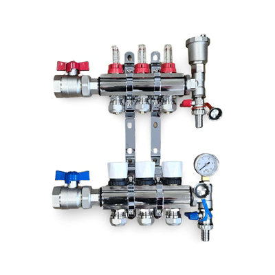 3 Ports Water Underfloor Heating Manifold with 15mm Pipe Connections, 1