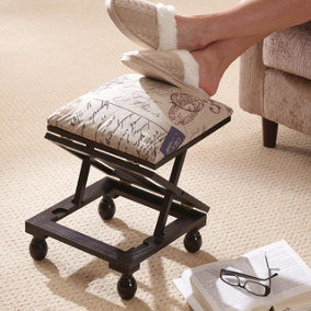 3 Position Footstool - Versatile Height Adjustable Footrest with Fabric Covered Padded Top - H19-38.5 x W30 x D30cm, Mahogany
