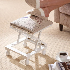 3 Position Footstool - Versatile Height Adjustable Footrest with Fabric Covered Padded Top - H19-38.5 x W30 x D30cm, White