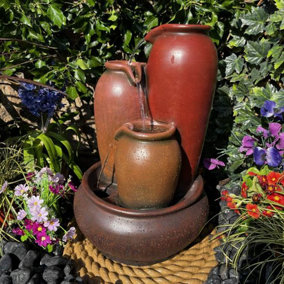 3 Pouring Urns Solar Powered Water Feature With Cover