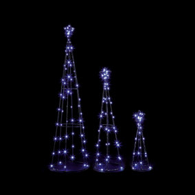 3 Pyramid Christmas Path Lights Decorative Wire Lights White LEDs 95cm 80cm 60cm